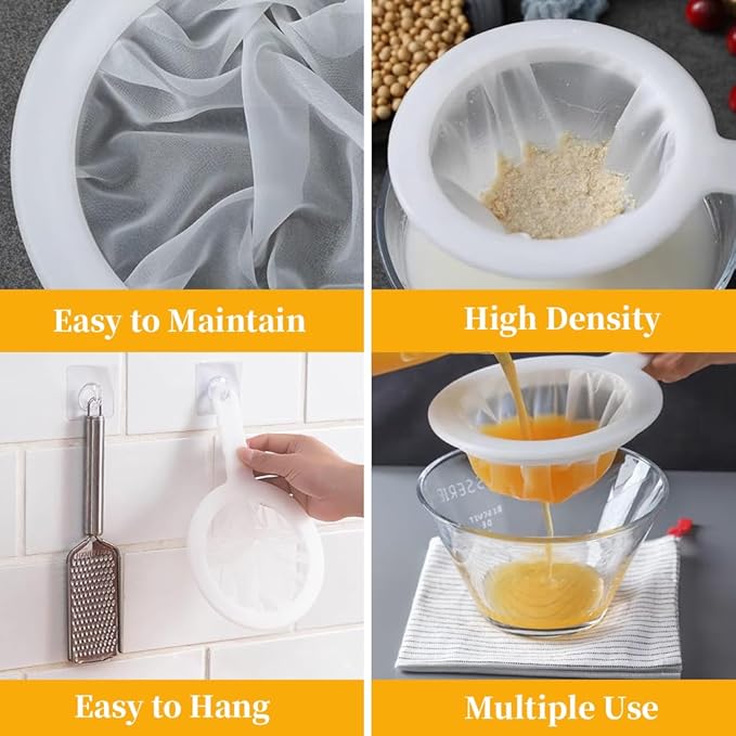 10 Pieces 200 Mesh Fine Nylon Strainer with Handle,Food Juice Yogurt Strainer Mesh Colander Plastic Mesh Sieve for Filtering Juice Milk Soy Coffee Honey Wine Yogurt