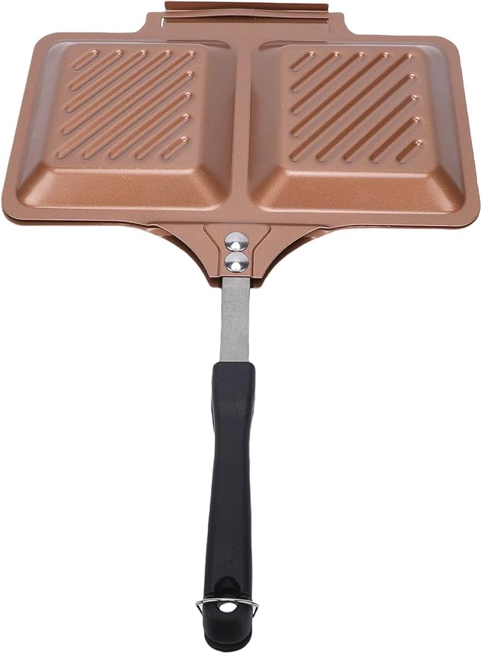 Double Sided Stovetop Press Iron for Quick Breakfast Sandwiches Wide Application 9.8x5.5 Inches (Gold)