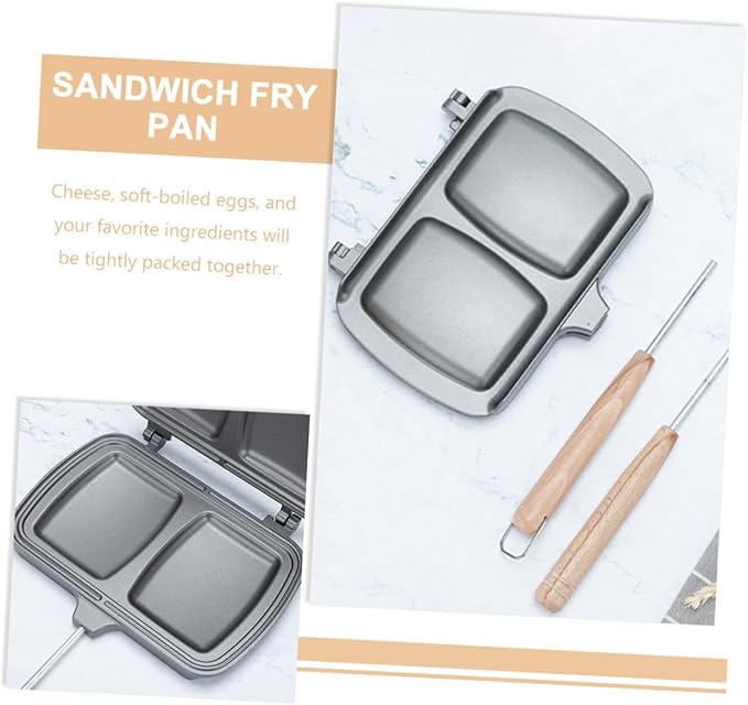 OUNONA Sandwich Mold Pan Double Sided Frying Pan Stovetop Sandwich Maker Non-stick Easy to Use Outdoor/