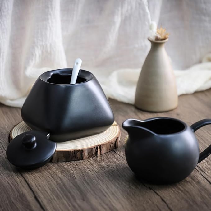 FUYU Ceramic Spice Jar Seasoning Box Condiment Pot Sugar Bowl with Lid and Spoon