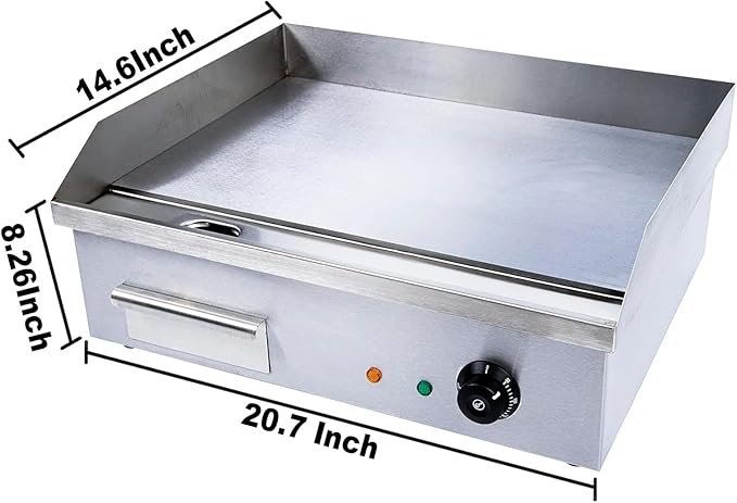 TBVECHI Commercial Electric Griddle, 3000w Stainless Steel Teppanyaki Grill Indoor Outdoor, Countertop Flat Top BBQ Plate with Thermostatic Control
