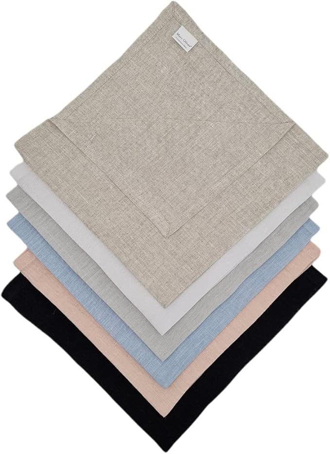 MARC OLIVER Linen Cloth Napkins Light Grey. Pack of 4. Handmade 20"x20", Fully Hemmed with Mitered Corners Fully Washable Pure Linen Napkin for Everyday Dining Table, Kitchen, Home, Thanksgiving