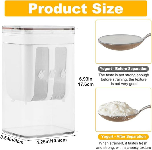 Greek Yogurt Strainer-1100ML (1.16 Quarts) Yoghurt Maker Strainer With Fine Mesh,Lid & Scale Mark,Greek Yogurt Maker,for Whey Separation,Fits Nut Milk,Juice,Tofu,Cheese