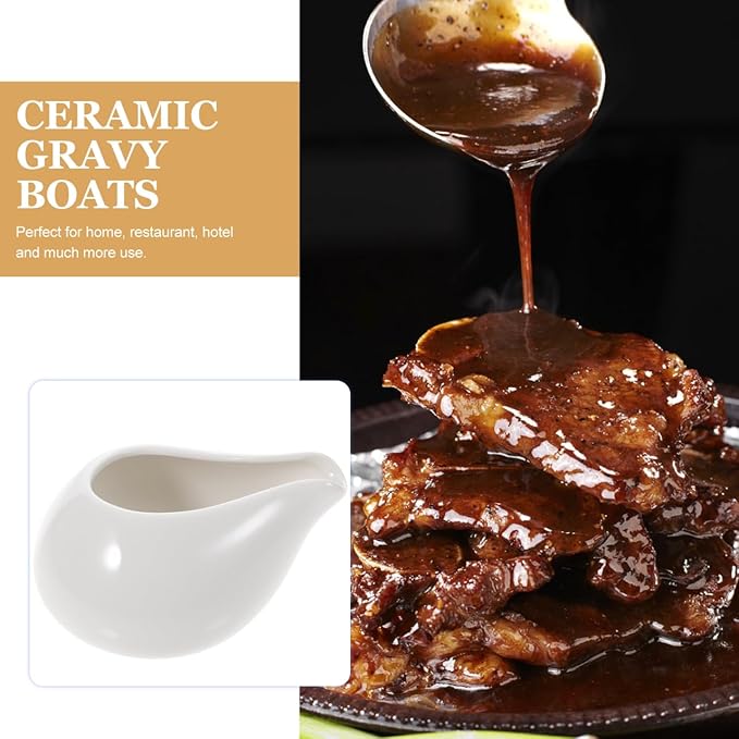 Hemoton Ceramic Gravy Boat 8Oz White Sauce Server with Boat Shape Design for Serving Gravy Sauces Creams and Seasonings at Home and Restaurant