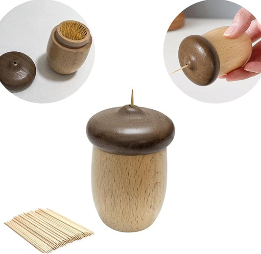 Cute Mushroom Toothpicks Holder with 390 Pcs Toothpicks, Cactus Toothpick Holder Dispenser for Home Kitchen Table Decor Accessories, Warm and Unique Gifts (3.Acorn)