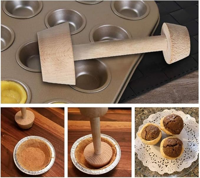 Tart Tamper Pastry Tamper Double Side Wooden Egg Tart Tamper Mold DIY Cake Pastry Pusher for Kitchen Party Baking Tools, Pie, Tart and Quiche Pans Bakeware