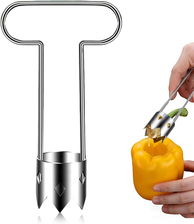 Multifunctional Fruit and Vegetable Core Remover,2026 New Red Bell Pepper Corer - Pepper, Pineapple, Pear, Apple Corer - Designed for a Wide Range of Fruits and Vegetables (1 PCS, Silver)