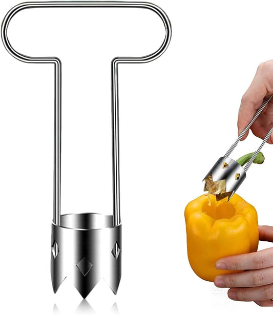 Multifunctional Fruit and Vegetable Core Remover,2026 New Red Bell Pepper Corer - Pepper, Pineapple, Pear, Apple Corer - Designed for a Wide Range of Fruits and Vegetables (1 PCS, Silver)