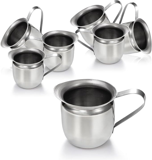 Fit Meal Prep [6 Pack] 5 oz Creamer Pitcher - Stainless Steel Bell Creamers, Mini Cup Container for Serving Milk, Coffee Cream, Salad Dressing, Maple Syrup, Espresso Machine for Restaurant, Cafes