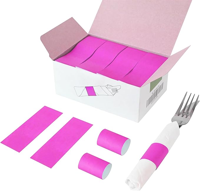 NATURALABEL 2000 PCS Paper Napkin Rings with Box, Self-Adhesive Napkin Bands, for Family Reunion, Birthday Party, Wedding, Celebration (Hot Pink)