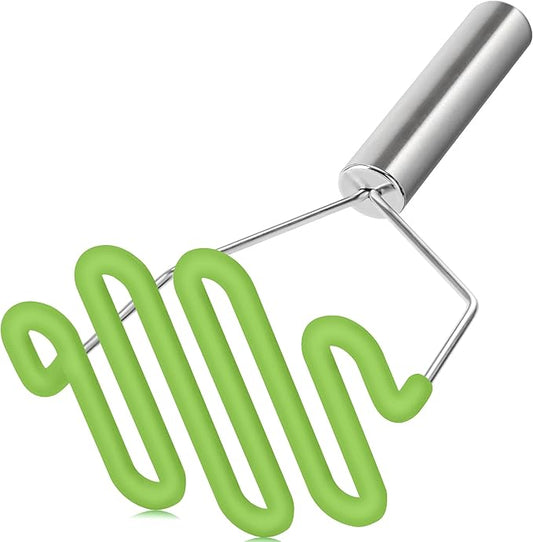 Urbanstrive Non-Scratch Silicone Potato Masher Kitchen Tool, Potatoes Masher Potato Masher Stainless Steel Wrapped In Premium Silicone, Potato Smasher, Green