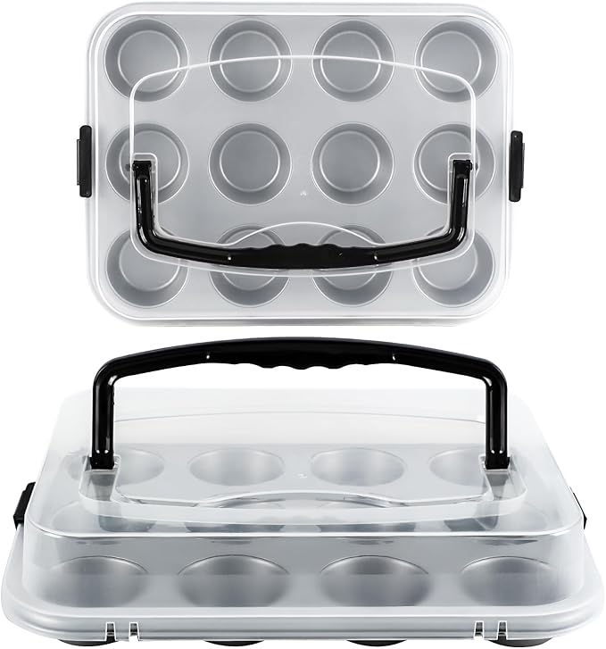 Spmarkt 2-Pack Cupcake Pan with Lid, 12-Cup Nonstick Muffin Pan with Handle – Cupcake Carrier for Baking & Transporting, Perfect for Party, Holiday, Gathering