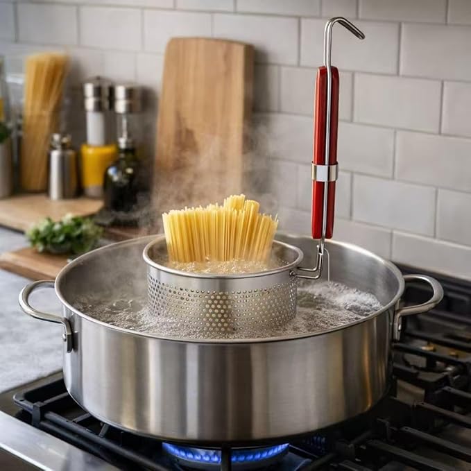 6PCs Mesh Pasta Basket Food Strainer Insert For Pot, Colander with Round Wooden Handle Stainless Steel Mesh Spider Strainer for Pasta Noodles Dumpling Vegetable