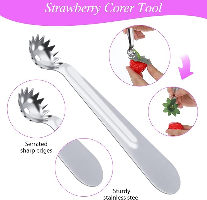 6 Pcs Stainless Steel Strawberry Huller,Tomato Stem Corer Tool,Strawberry Baller for Strawberrys,Tomato,Vegetable and Fruit Corer Practical Kitchen Tool