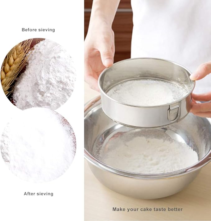 Webake Sieve 6-Inch, 8-Inch Sieves Fine Mesh Strainer Set of 2 Stainless Steel Sifter Round Flour Sieve for Baking Straining Powdering