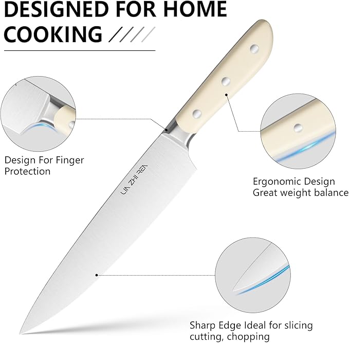 14-Piece Knife Block Set, High-Carbon Stainless Steel Dishwasher Safe Kitchen Knives Detachable Knife Holder, Includes Chef's, Santoku, Bread & Steak Knives(white)