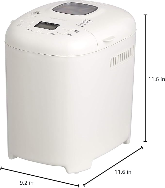 Amazon Basics Programmable Bread Maker, 2 Pound Non-Stick Automatic Bread Making Machine, 14 Settings for Breads, Doughs, Gluten-Free Options, ExpressBake, 3 Crust Colors, LCD Display, White
