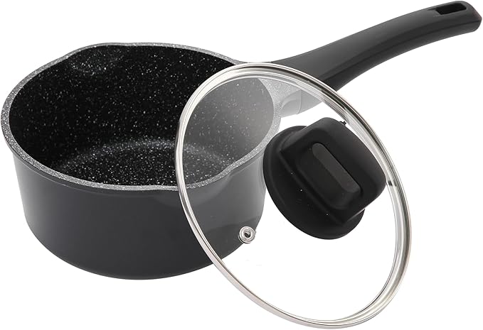 1.3 Quart Sauce Pan with Glass Lid - 6.2 Inch, Non-Stick Ceramic Coating, Induction Compatible, Even Heating - Easy Clean, Non-Toxic, Soft Cool Handle by Cainfy