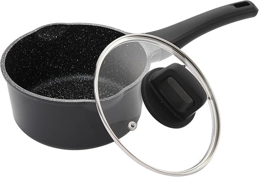 1.3 Quart Sauce Pan with Glass Lid - 6.2 Inch, Non-Stick Ceramic Coating, Induction Compatible, Even Heating - Easy Clean, Non-Toxic, Soft Cool Handle by Cainfy