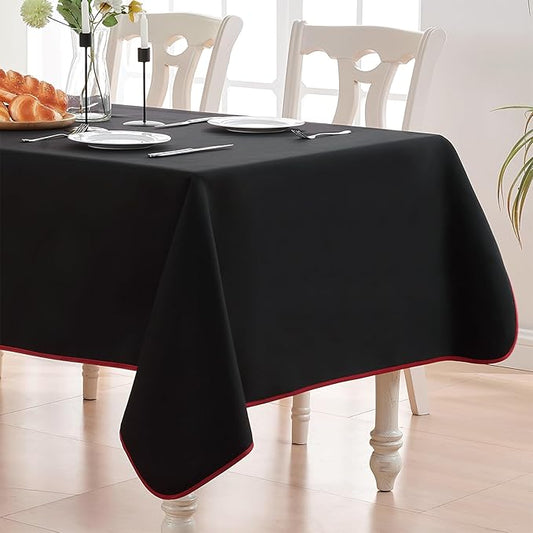 BALCONY & FALCON Rectangular Table Cloth Water Resistant Washable Double-Sided Usable Peach-Skin Fabric Tablecloth for Weddings Holidays Dining Banquets Gardens(Black and Red, 55x95)