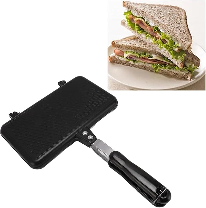 Nonstick Stovetop Waffle Maker Pan, Aluminum Waffle Pan for Family Breakfast, Portable Camping Waffle Maker with Long Handle for Even Heating and Easy Cleaning (Style 2)