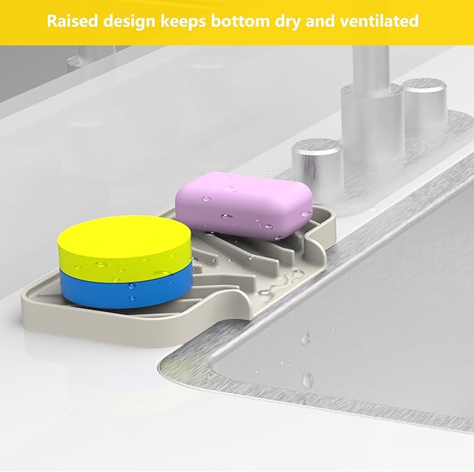 Sponge Holder for Kitchen Sink, 6"×4" High Slope Soap Tray, Silicone Sponge Holder with Drain, Dish Soap Mat for Shower Bathroom, Perfect for Bottle,Cup on Sink or Counter (Cream, 6×4)