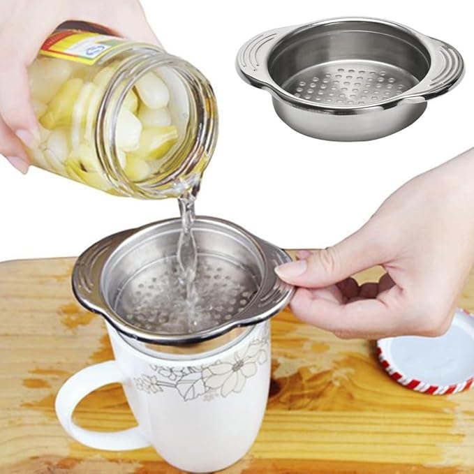 Silvery Stainless Steel Food Tin Strainer,Can Press Strainer Tuna Press Food-Grade Steel Canning Colander,Dishwasher Safe, Food Strainer, Easy to Clean,Eco-Friendly Kitchen Utensils ﻿