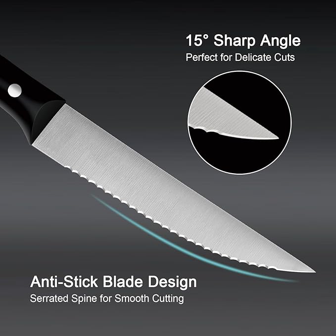 Exquisite Steak Knife Set of 4,High-carbon Stainless Steel Forged,Lightweight Sharp Steak Knives Set for Kitchen(4.5inch,Black)