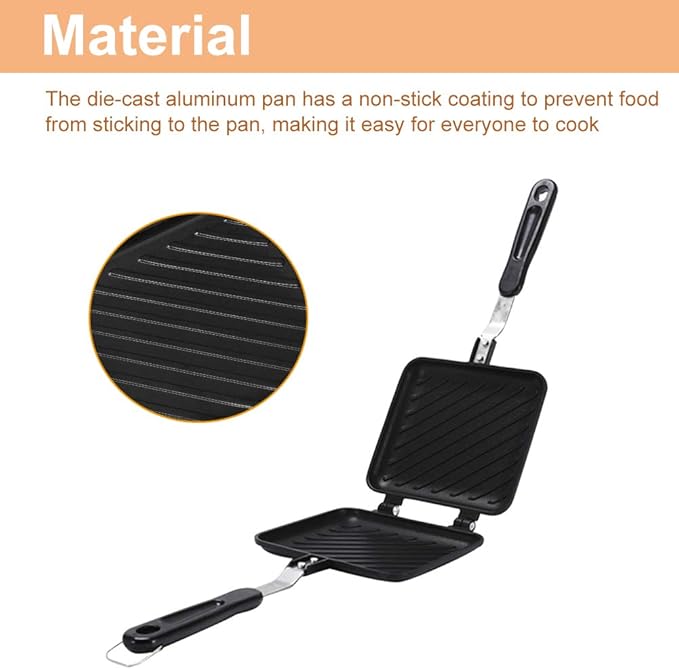 Double-Sided Frying Pan, Sandwich Maker, Double-Coated Non-Stick Grilled Sandwich and Panini Maker, Waffle Pancake Snack Griddle Pan Kitchen Tortillas Sandwich Maker