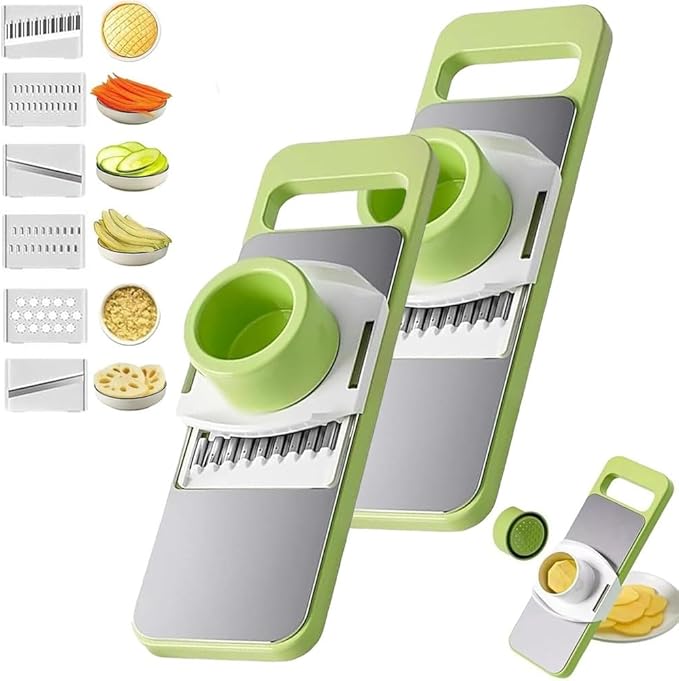 6-in-1 Mandoline Slicer, Once for All Safe Mandoline Slicer Stainless Steel for Kitchen, Vegetable Chopper Slicers, Detachable Blade, Kitchen Chopping Artifact, Versatility(2PCS)