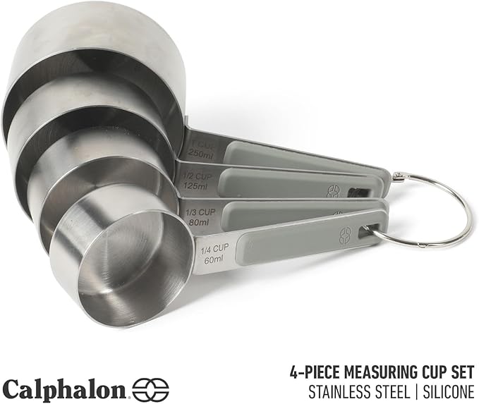 Calphalon Prime 4 Piece Stainless Steel Measuring Cups W/Taupe Silicone Handles