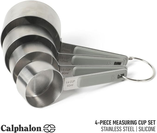 Calphalon Prime 4 Piece Stainless Steel Measuring Cups W/Taupe Silicone Handles