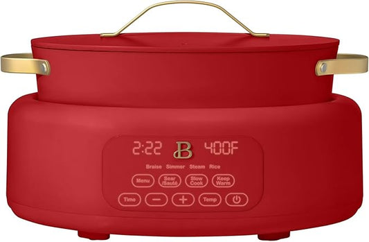 Beautiful 10-in-1 Electric MultiCooker 6 Quart - Programmable Slow Cooker, Sous Vide, Rice Cooker - Sleek Touch Timer & Delayed Start - Kitchen Appliance by Drew Barrymore (Tomato Red)