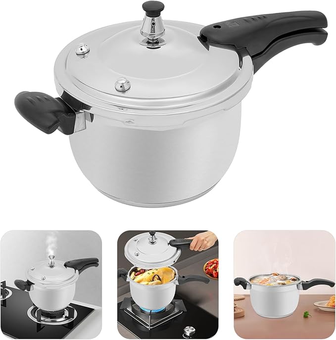 5 L/5.28Qt Pressure Cooker,80Kpa High Pressure Stovetop Cooker with 3-Layer Composite Bottom,304 Stainless Steel Pressure Canner with Double Valves for Commercial & Home Use