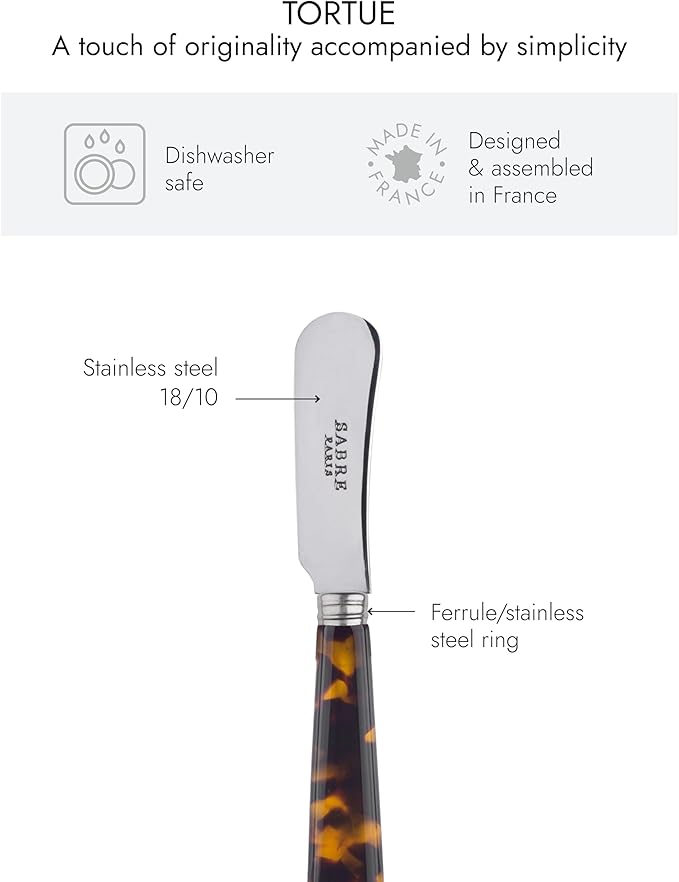 Sabre Paris - Set of 2 Spreader Knives 5.5 inches - Tortue Collection - Perfect for Butter, Tapenades, Spreads - Stainless Steel & Acrylic - Dishwasher Safe - Scaled Effect