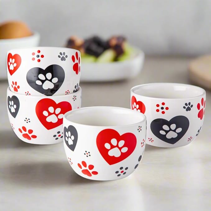 Temp-tations by Tara 8 oz Ramekins Oven Safe in Pawfetti - Set of 4 Creme Brulee Dessert Cups, Small Dipping Bowls for Baking, Ice Cream, Soufflé Dishes or Charcuterie, Ceramic Single Serve Dish