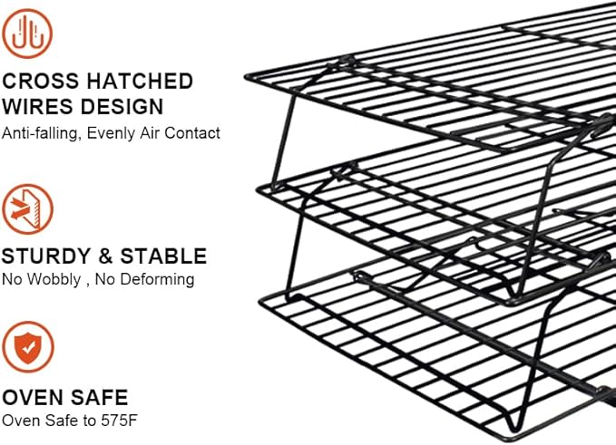 Cooling Racks for Baking, 3-Tier Stackable Stainless Steel Wire Cooling Rack Set of 3 (10"x15"), Oven Safe Heavy Duty Rust-Resistant Wire Rack for Cookie Sheet Roasting Grilling, Dishwasher Safe