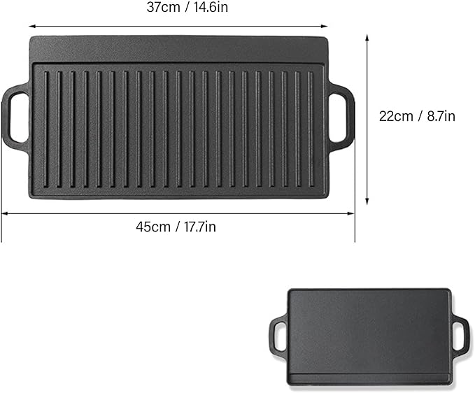 Cast Iron Griddle, Double Sided Reversible Griddle Grill, Griddle Plate for Indoor Outdoor Camping Gas Stove Induction Cooker (Small)