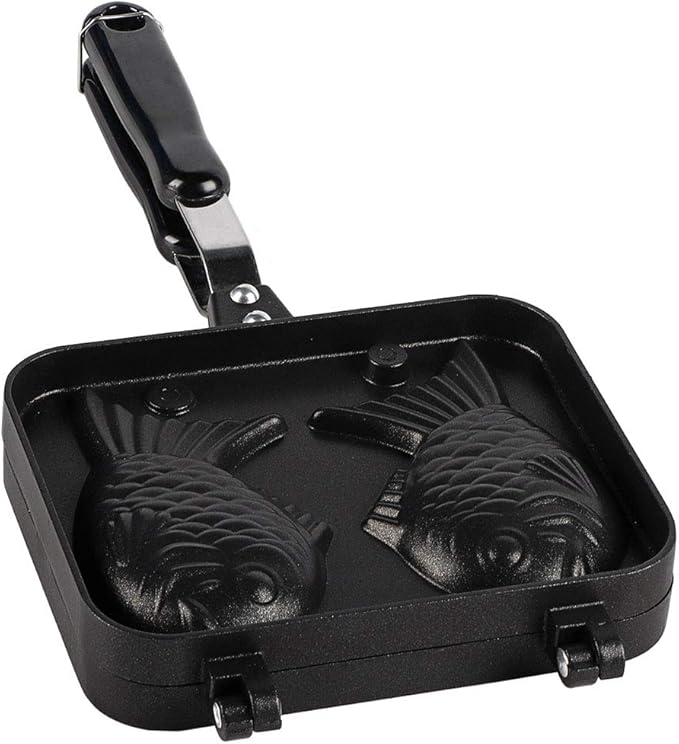 Joyzan Taiyaki Cake Pan, Fish Shaped Non stick Waffle Maker Double Pancake Baking Japanese Plate Stainless Steel Bread tool Handle Home Cooking Snacks DIY Desserts Party Electric Stovetop Gas Stove