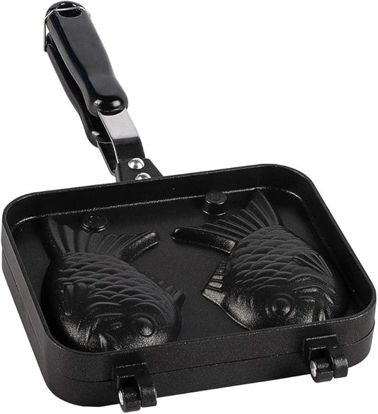 Joyzan Taiyaki Cake Pan, Fish Shaped Non stick Waffle Maker Double Pancake Baking Japanese Plate Stainless Steel Bread tool Handle Home Cooking Snacks DIY Desserts Party Electric Stovetop Gas Stove