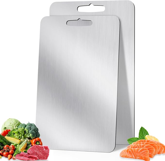 2Pack Titanium Cutting Board,Double Sided Food titanium Grade Metal Non-Toxic titanium Cutting Boards,Easy to Clean,Dishwasher Safe(large size18*12large)