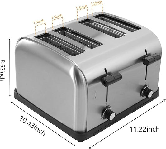 Clivia Commercial Toaster for Restaurant, 4 Slice Toaster,Commercial Bread Heating Machine, Automatic Pop-Up,Stainless Steel Bread Ovens,Silver