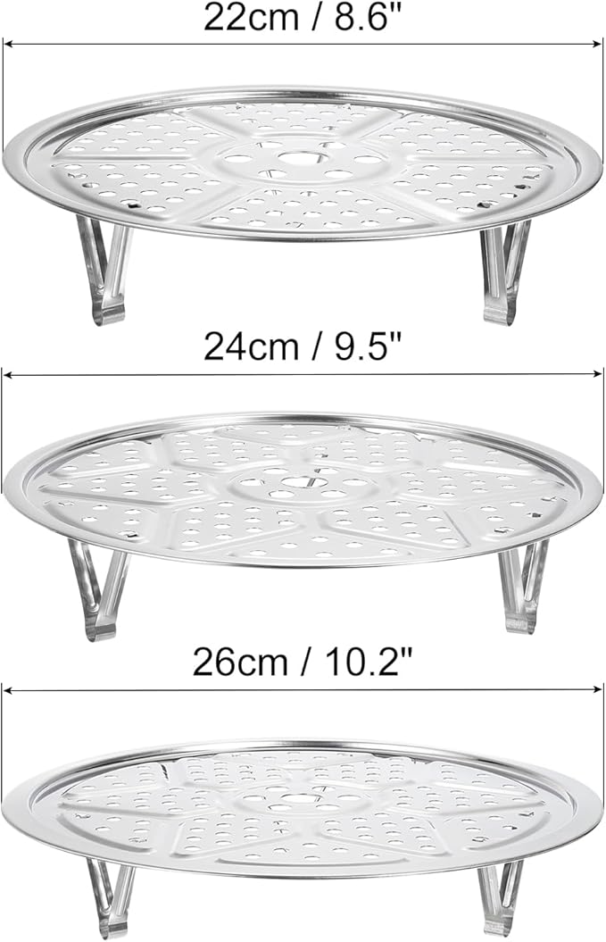 uxcell 3pcs Stainless Steel Steamer Rack with Stand, 8.6 Inches/9.5 Inches/10.2 Inches Pot Steaming Tray for Steamer Cookware Instant Pressure Cooker