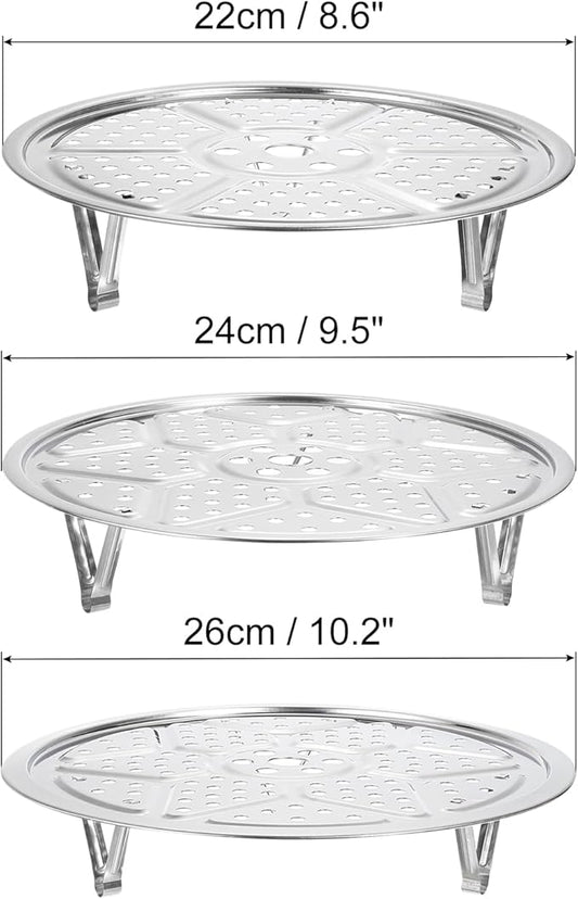 uxcell 3pcs Stainless Steel Steamer Rack with Stand, 8.6 Inches/9.5 Inches/10.2 Inches Pot Steaming Tray for Steamer Cookware Instant Pressure Cooker