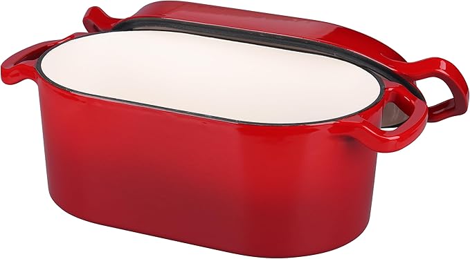 VORRINGARD Oval Dutch Oven Pot with Lid, Enamel Coating Cast Iron Bread Pans for Homemade Sourdough Bread Baking, Cooking, 4 Quart, Red