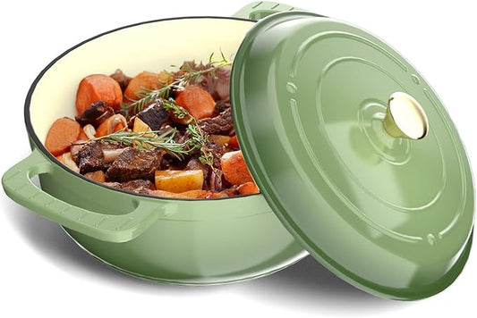 VINGLI 6QT Enameled Cast Iron Round Dutch Oven Pot with Lid, NonStick Casserole Pot with Dual Handles & Silicone GlovesRed, Oven Safe up to 500°F or on Stovetop, Dutch Oven for Bread Baking, Green