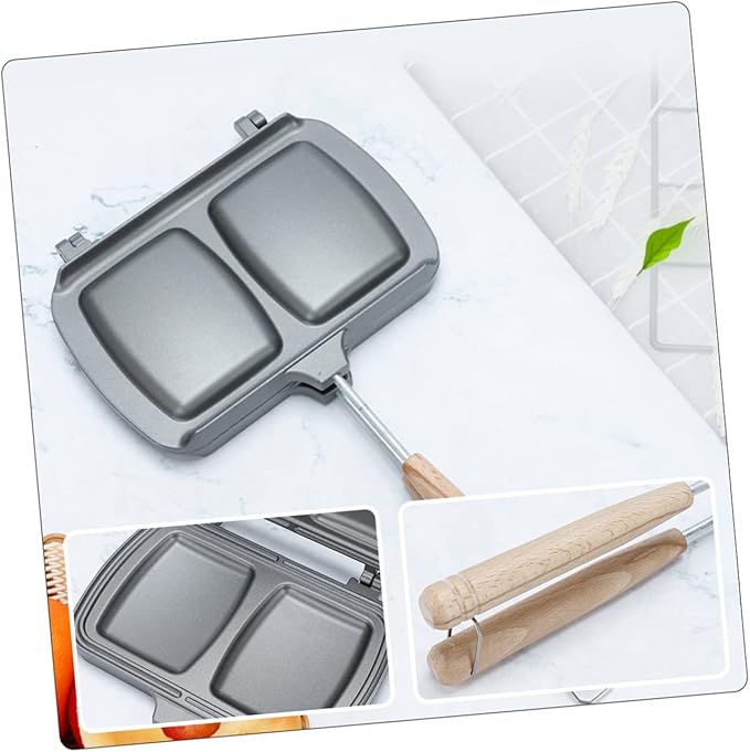 OUNONA Sandwich Mold Pan Double Sided Frying Pan Stovetop Sandwich Maker Non-stick Easy to Use Outdoor/