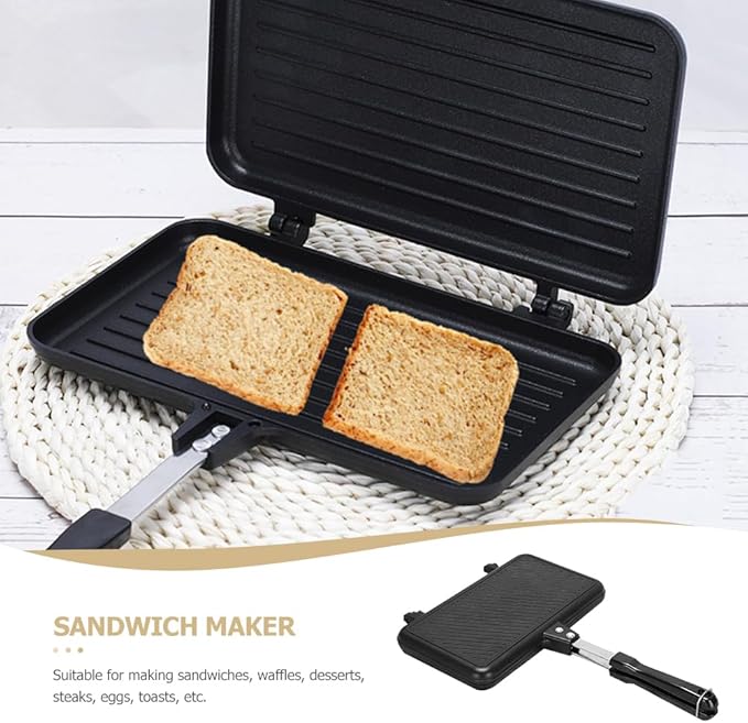DOITOOL Double-Sided Non-Stick Sandwich Pan 14 Inch Baking Tray with Ergonomic Handle for Stovetop Cooking Breakfast Omelette Toast Maker