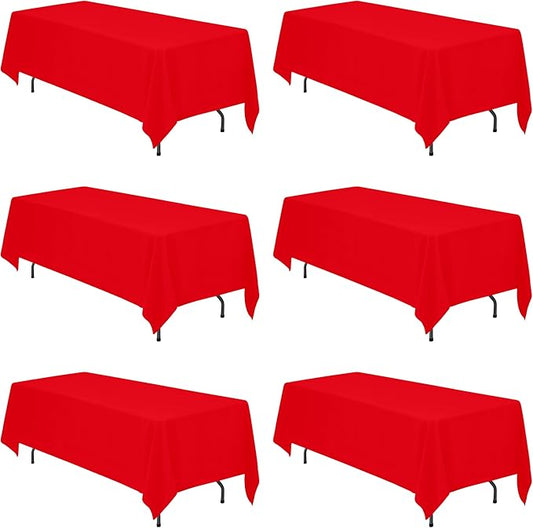 BRILLMAX 6 Pack Red Tablecloths 70 x 120 Inch for 6ft & 8ft Rectangle Tables - 150 GSM Polyester Fabric, Universal Fit, Water, Stain & Wrinkle Resistant Cloth Cover for Wedding Reception Banquet