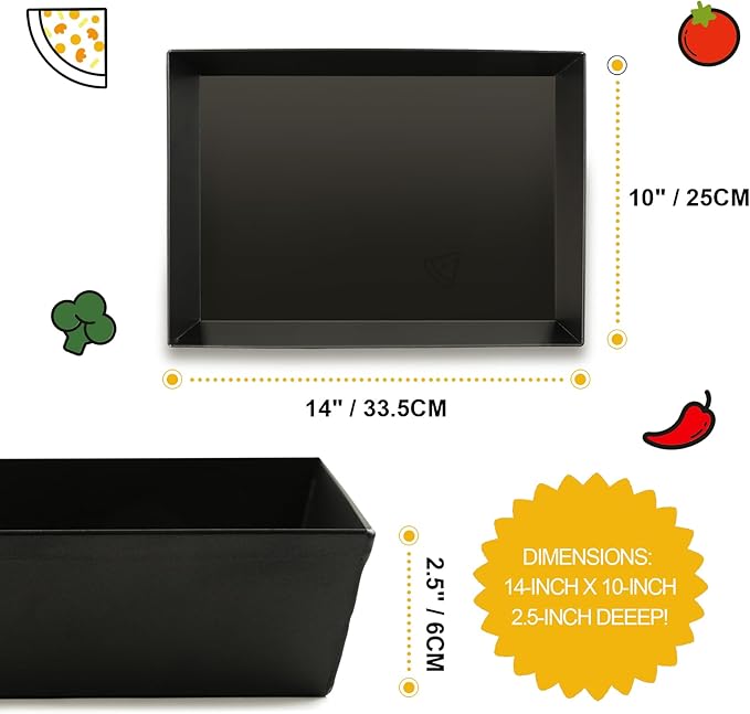 Detroit Style Pizza Pan 10x14x2.5 (Non-Stick, BPA & PFOA Free) Heat-Resistant Up to 800°F, Pre-Seasoned Authentic Hard Anodized Detroit Deep Dish Pizza Pan, Five-Year Free Replacement